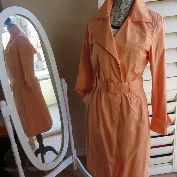 Kenneth Cole New York Trench Coat M Apricot Long Women's - Picture 1 of 14